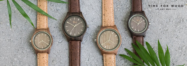 Nachhaltige Holzuhren mit Korkarmband von Time for Wood